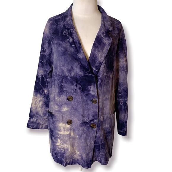 Anthropologie amadi Hilde tie dye linen blend double breasted oversized blazer S - Picture 3 of 9